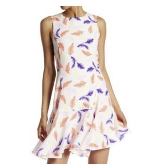 NWOT CeCe Delaney Sleeveless Flounce Hem Feather Print Dress Women's Size 6 - Picture 2 of 12